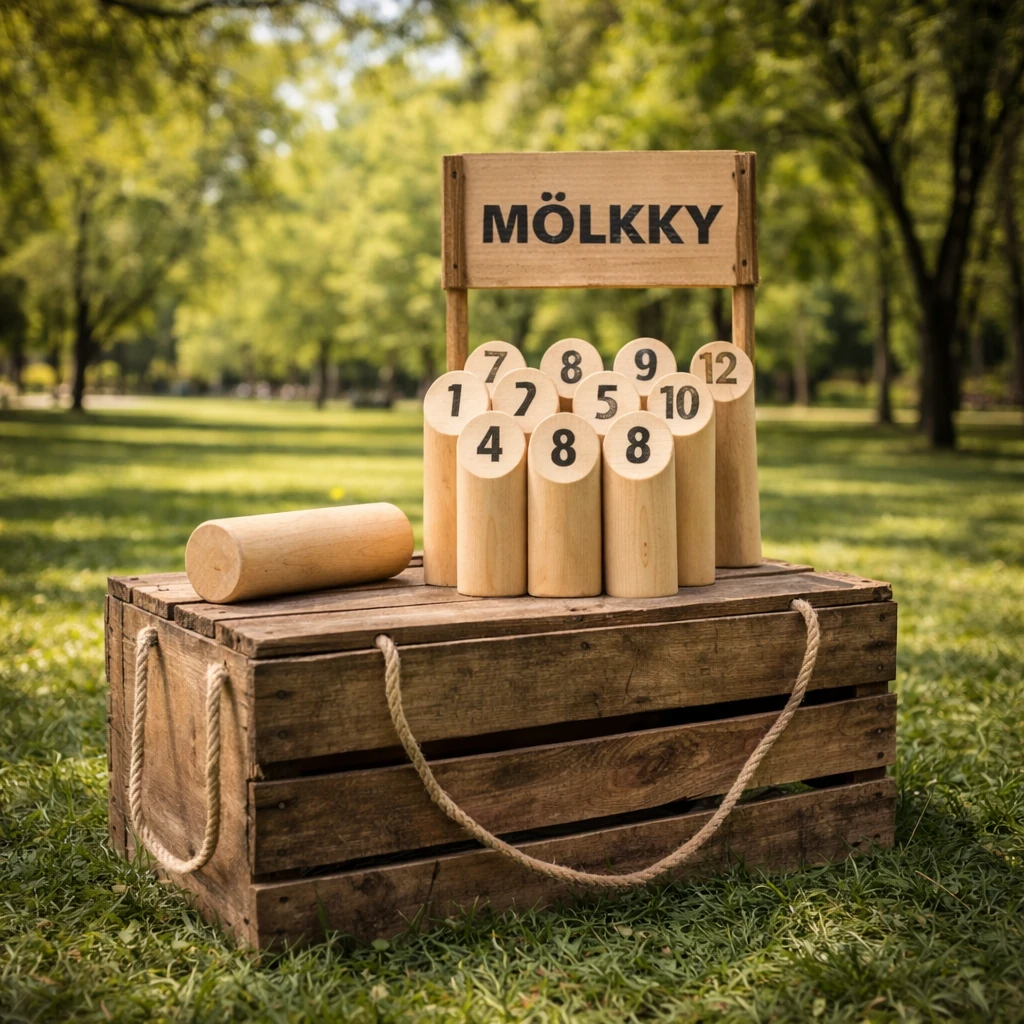 Jeu de Mölkky avec quilles numérotées en bois